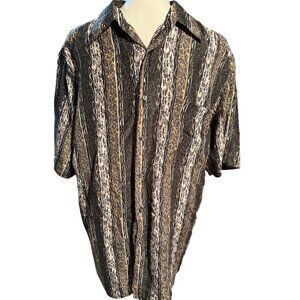 Roundtree & Yorke Silk Shirt Mens M Short Sleeve Button Up Black Print Casual